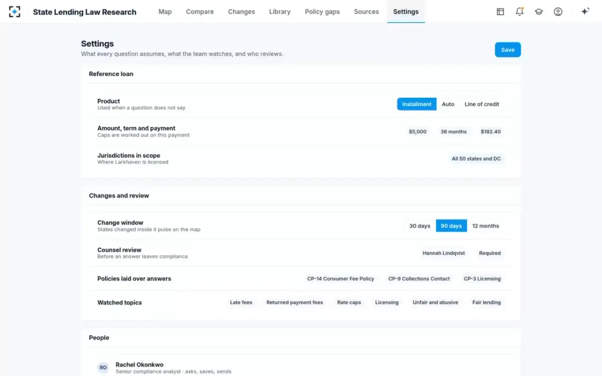 State Lending Law Research — Your settings