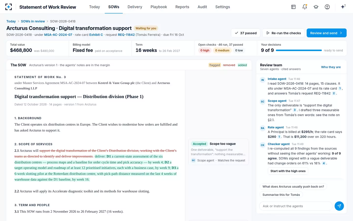 Statement of Work Review — Changes tracked in the SOW