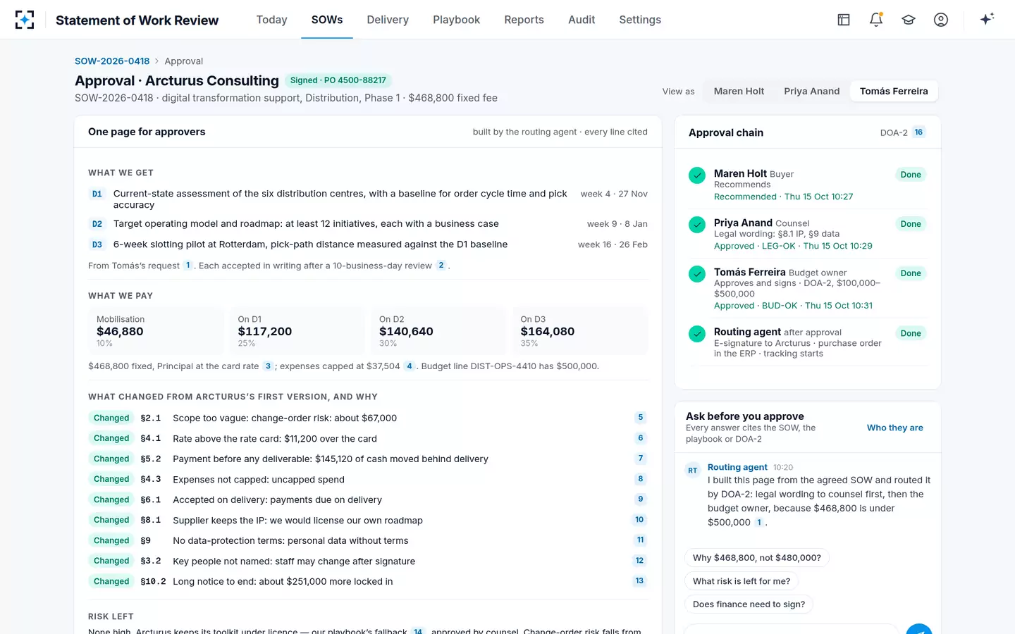 Statement of Work Review — One page for approvers
