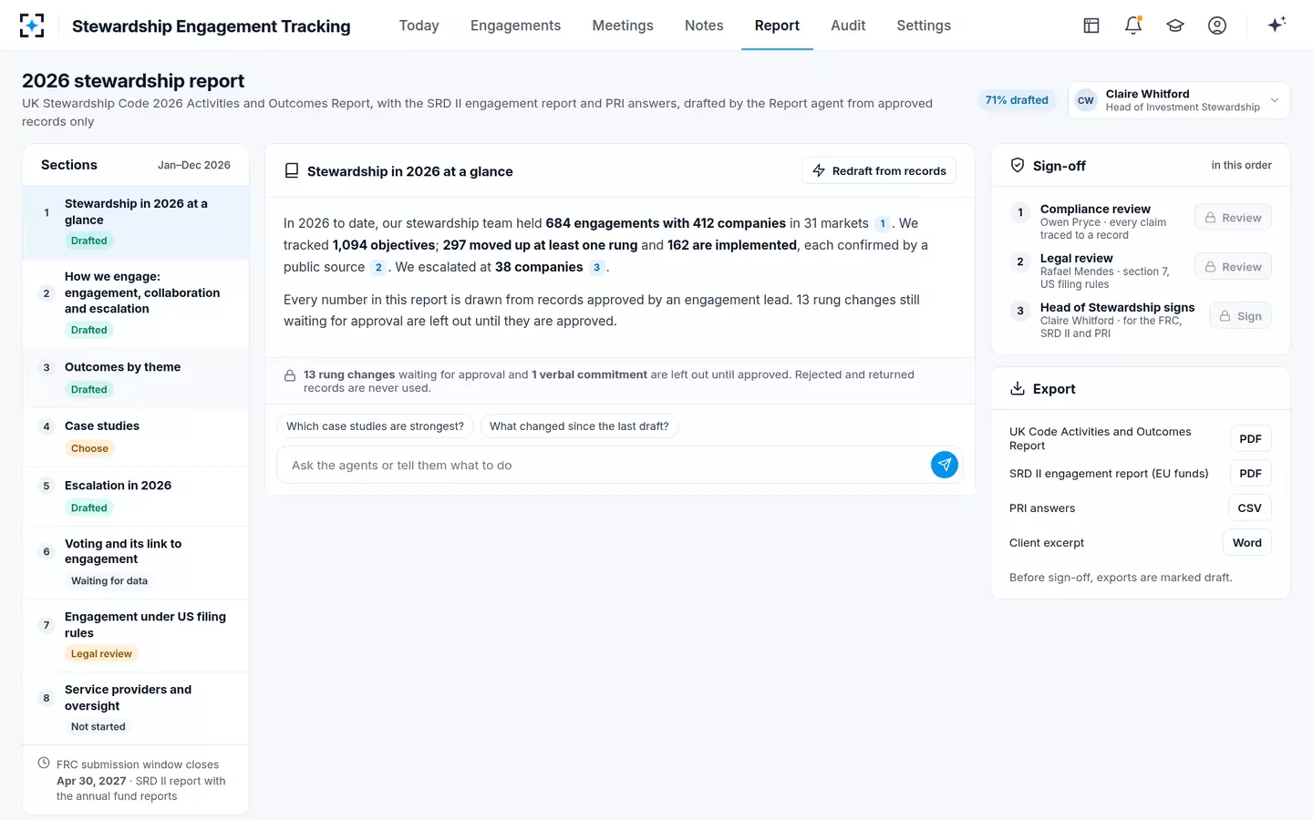 Stewardship Engagement Tracking — The stewardship report