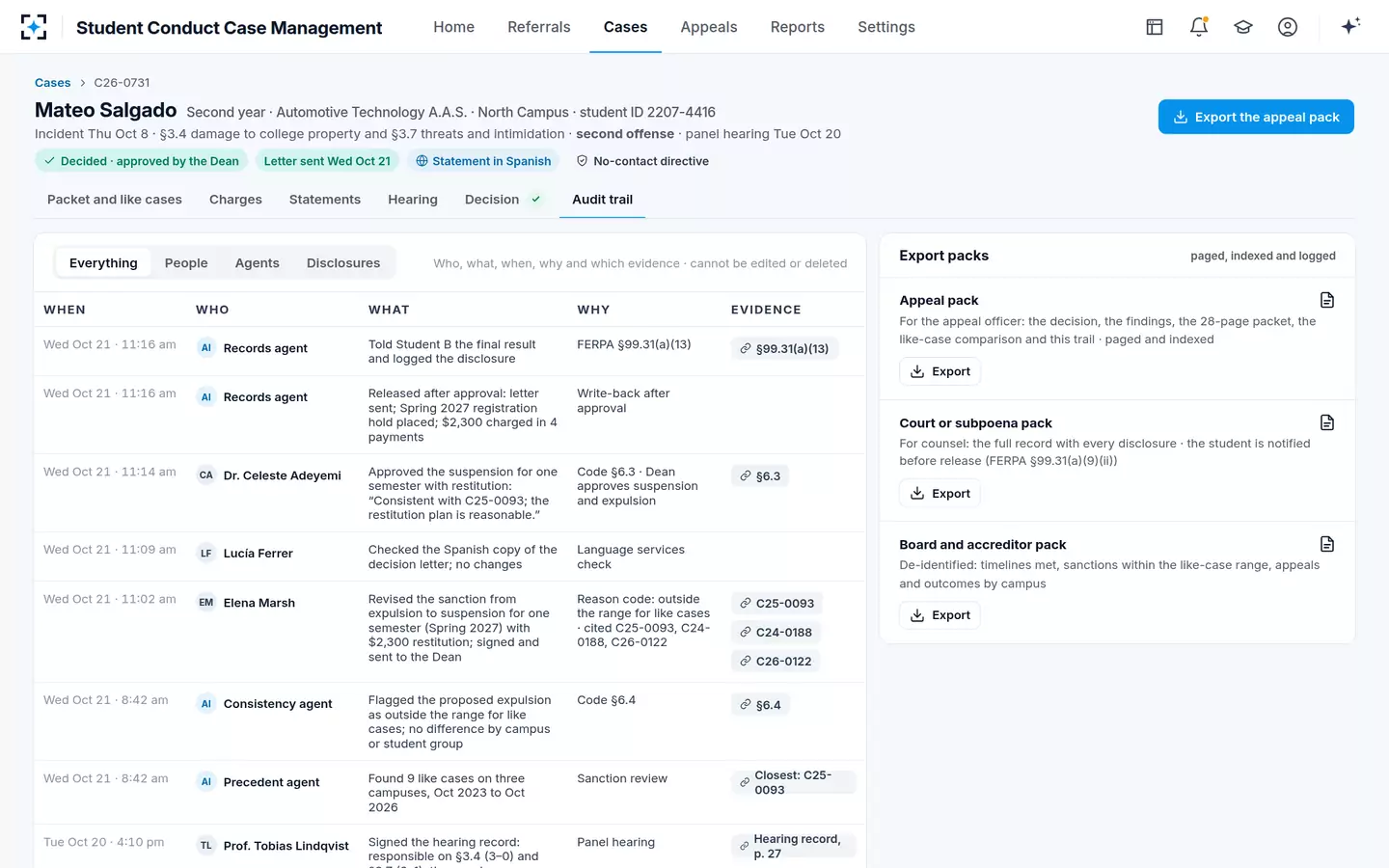 Student Conduct Case Management — The complete audit trail