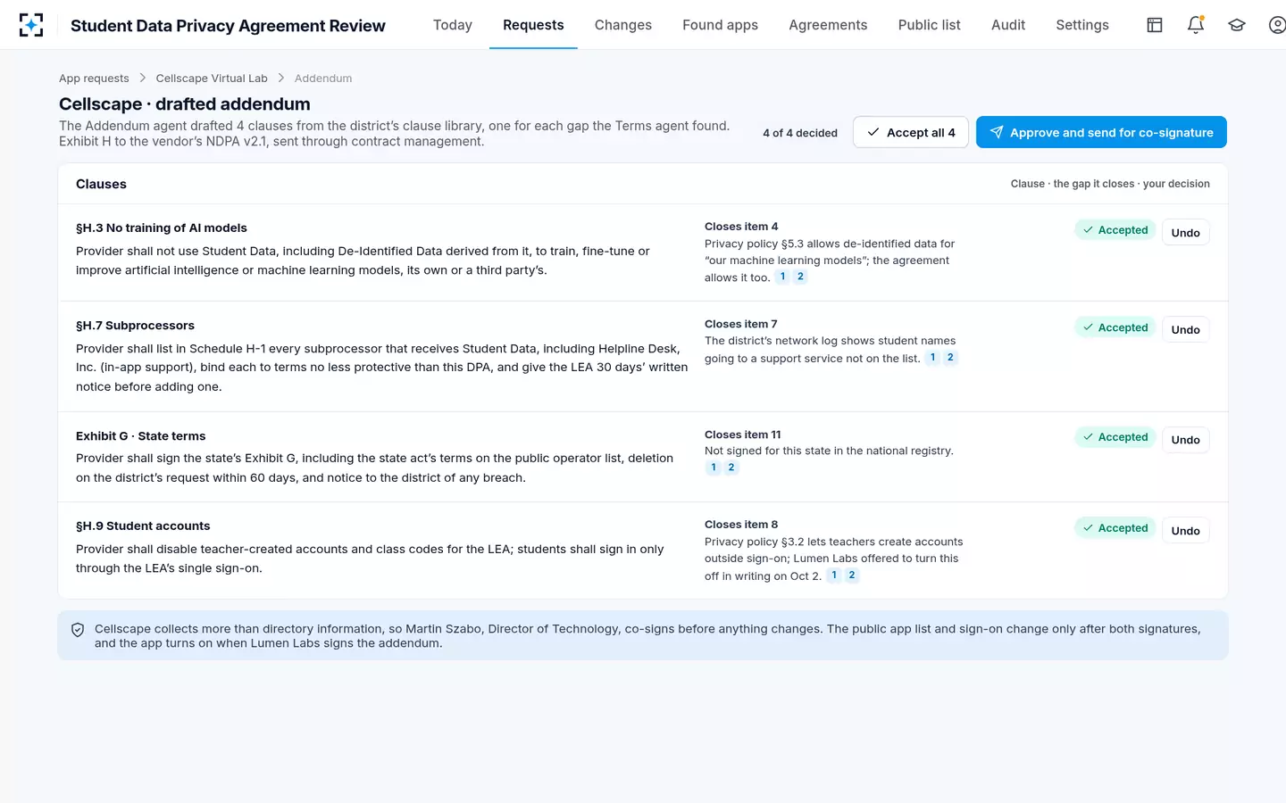 Student Data Privacy Agreement Review — The missing clauses of the data privacy agreement, drafted
