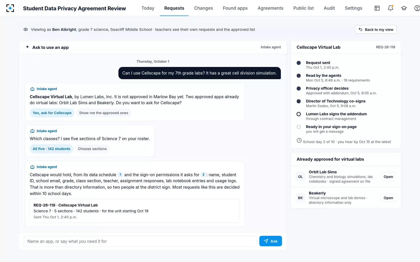 Student Data Privacy Agreement Review — A teacher asks in plain words