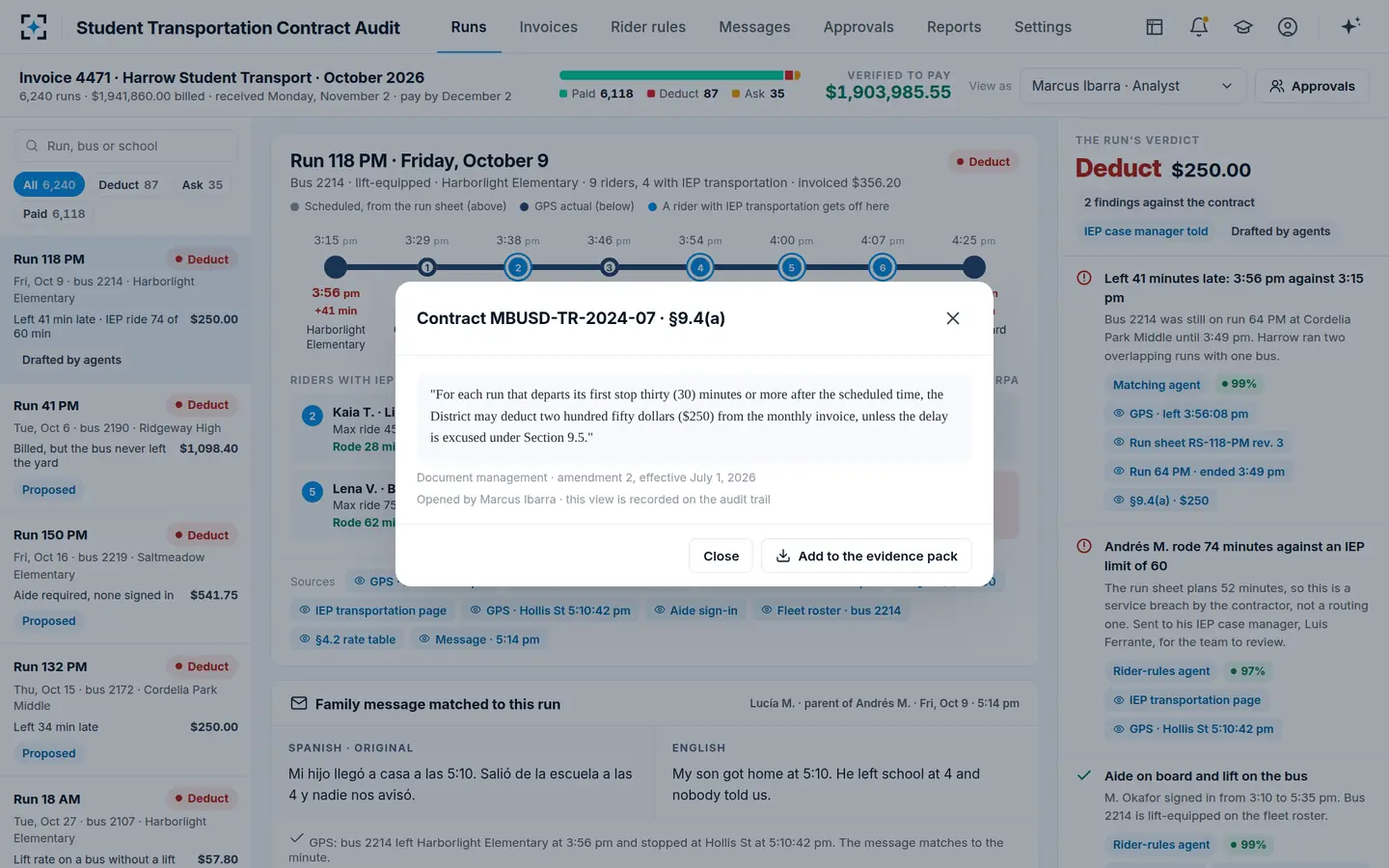 Student Transportation Contract Audit — Every deduction opens its contract clause