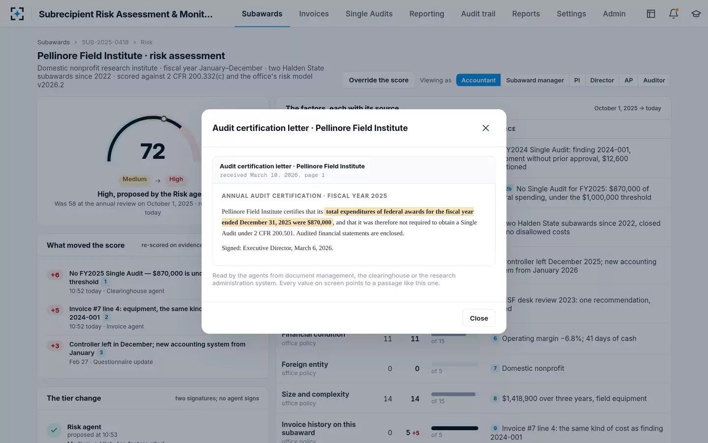 Subrecipient Risk Assessment & Monitoring — Click any citation to read the source passage
