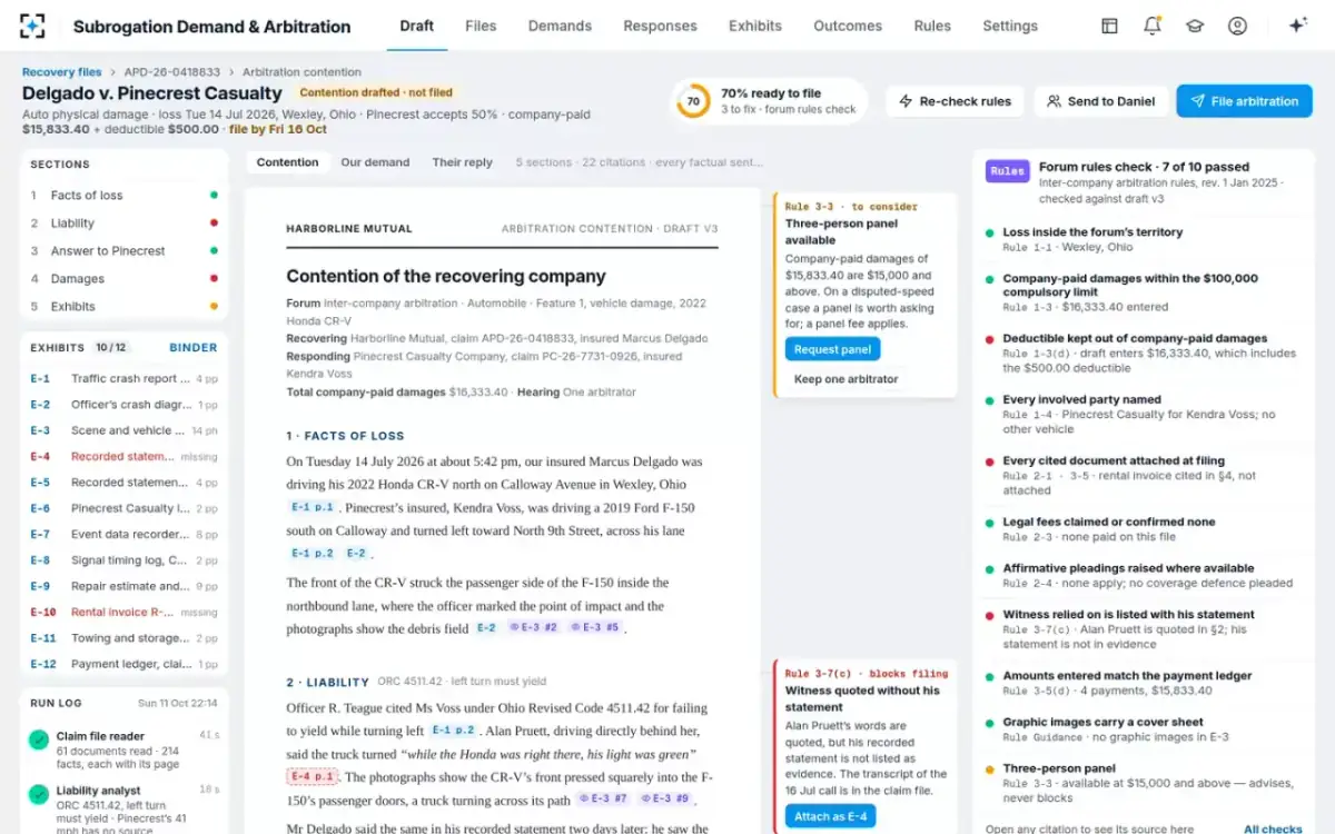 Subrogation Demand & Arbitration — The contention