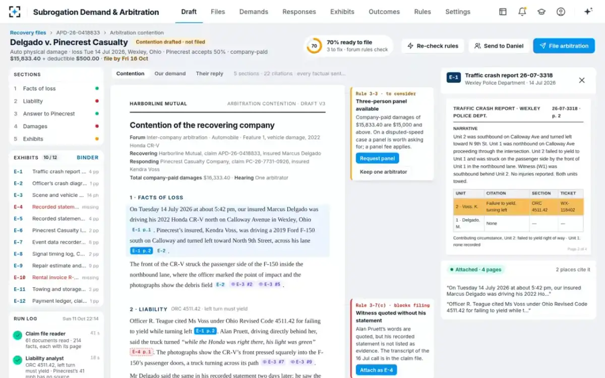 Subrogation Demand & Arbitration — Every fact, opened at its source