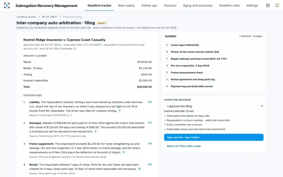 Subrogation Recovery Management — Arbitration filing