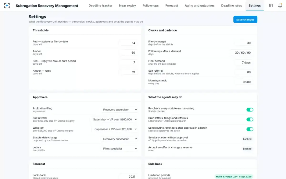 Subrogation Recovery Management — Settings