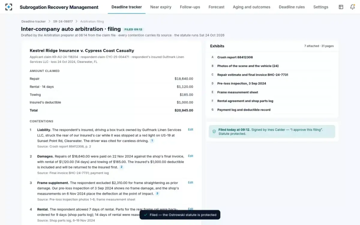 Subrogation Recovery Management — Signed and filed