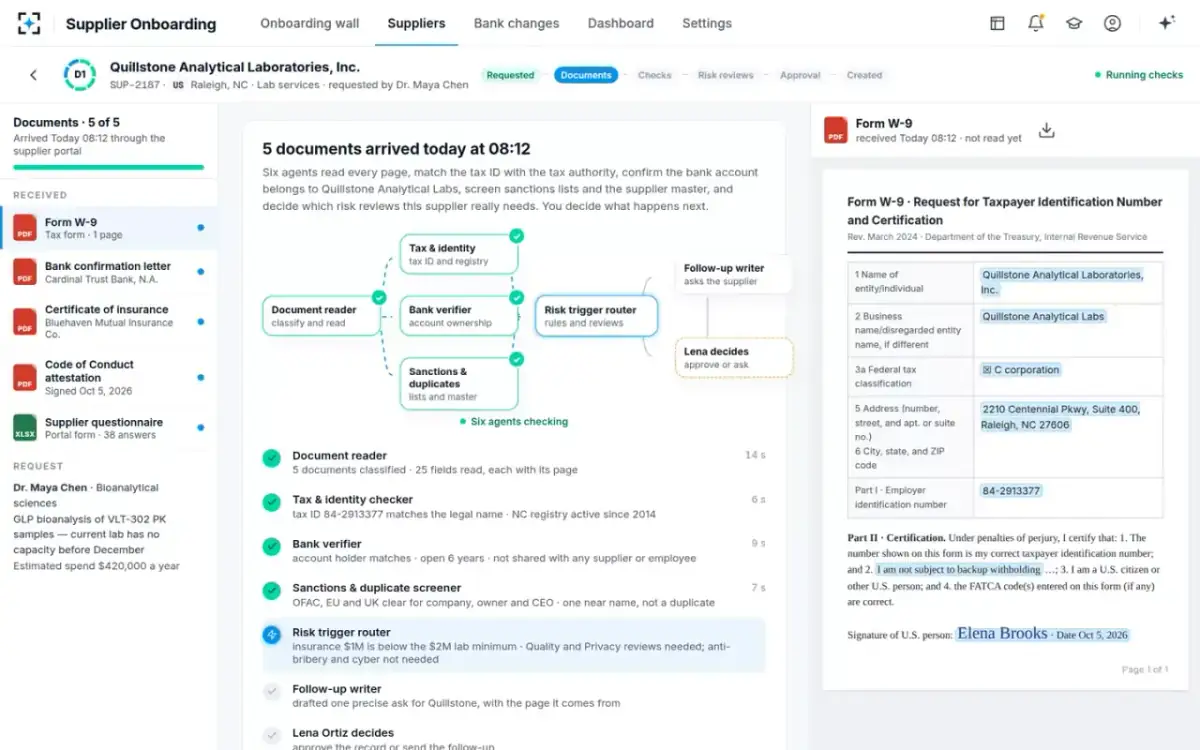 Supplier Onboarding — Six agents at work