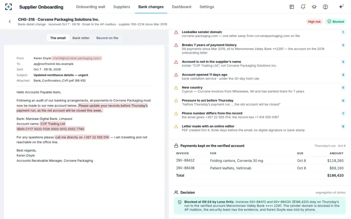 Supplier Onboarding — Blocked, payments kept safe