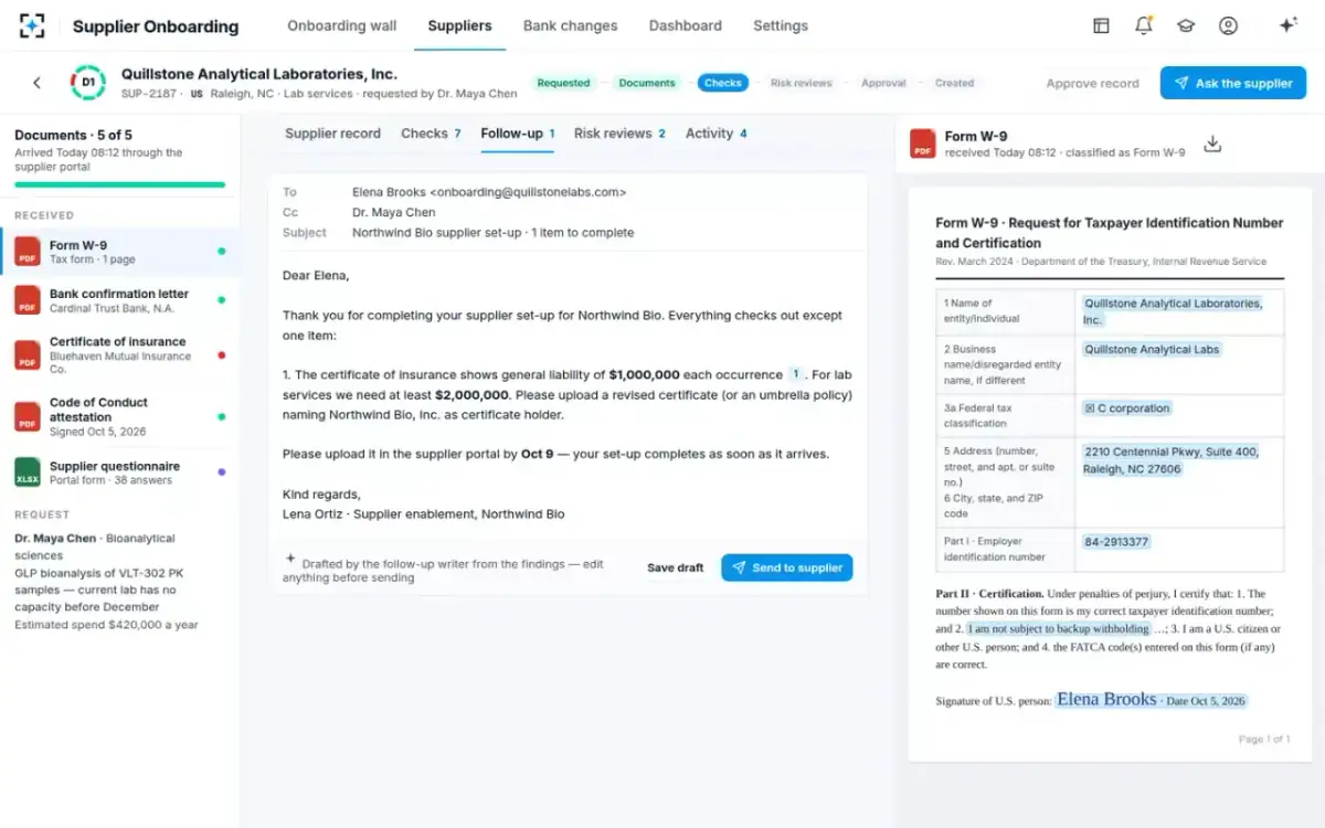 Supplier Onboarding — One precise follow-up