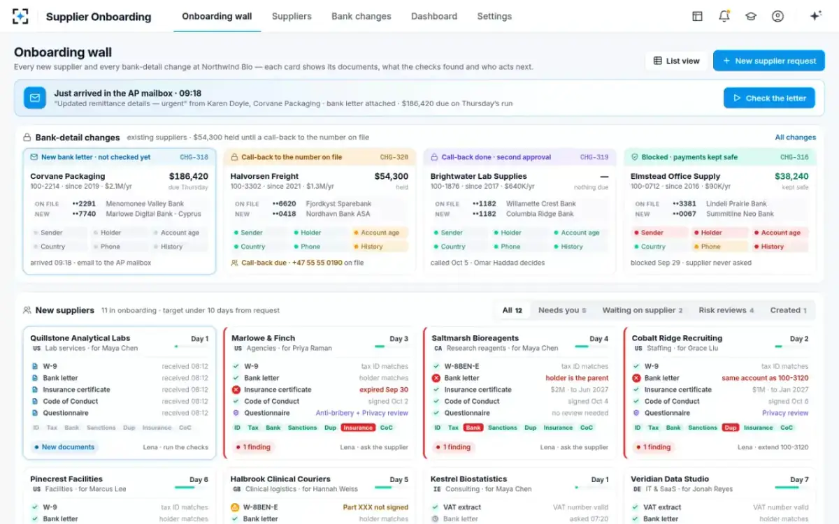 Supplier Onboarding — The onboarding wall