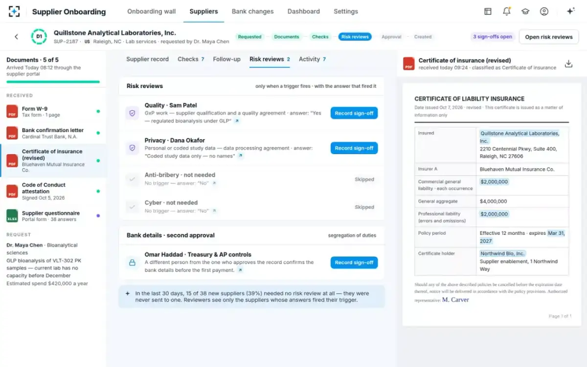 Supplier Onboarding — Only the reviews needed