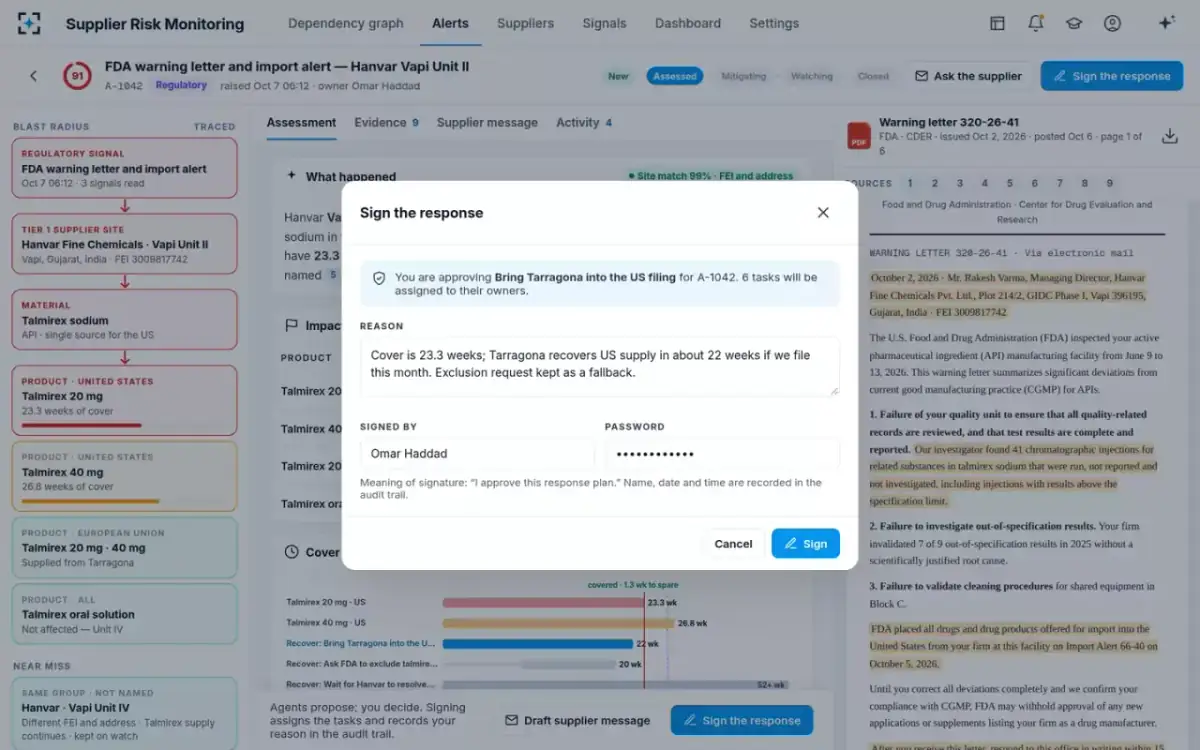 Supplier Risk Monitoring — Sign the response