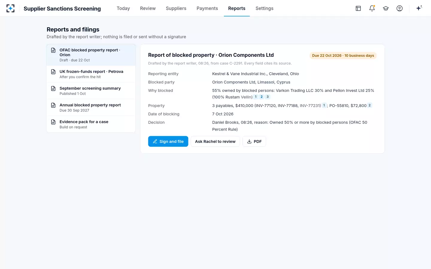 Supplier Sanctions Screening — Reports and filings
