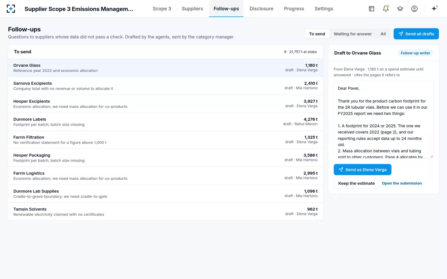 Supplier Scope 3 Emissions Management — Follow-ups to suppliers