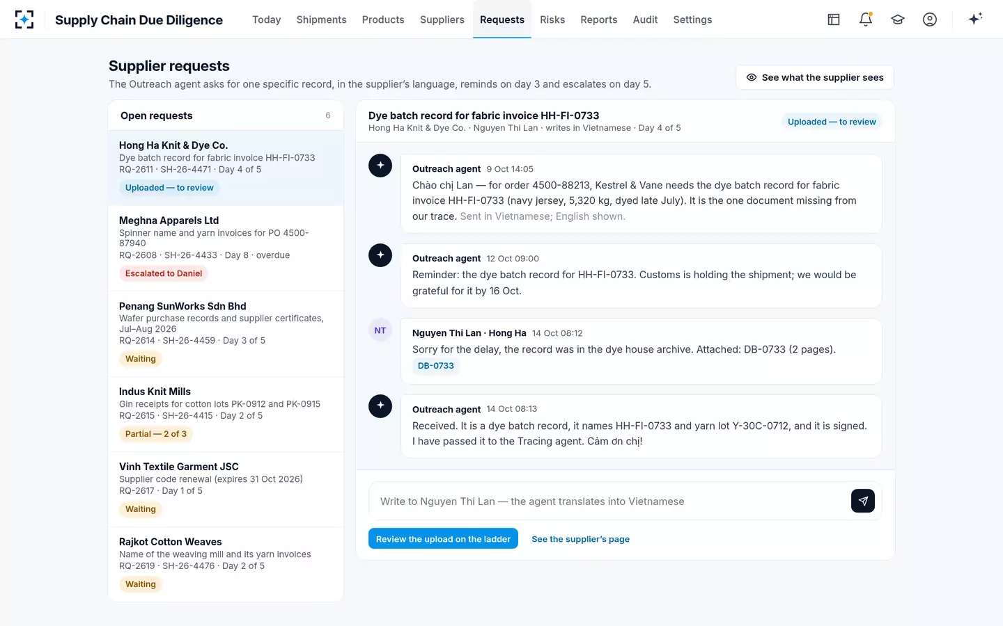 Supply Chain Due Diligence — Supplier requests