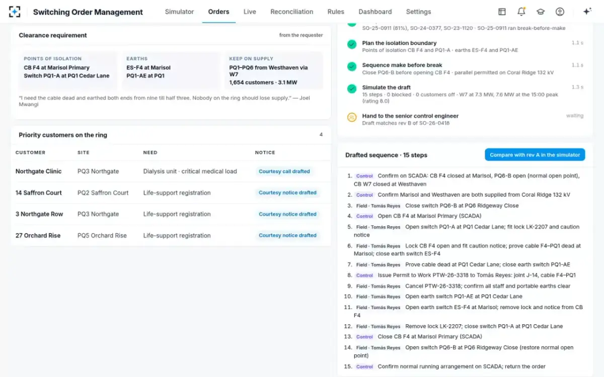 Switching Order Management — The work request and the drafted sequence