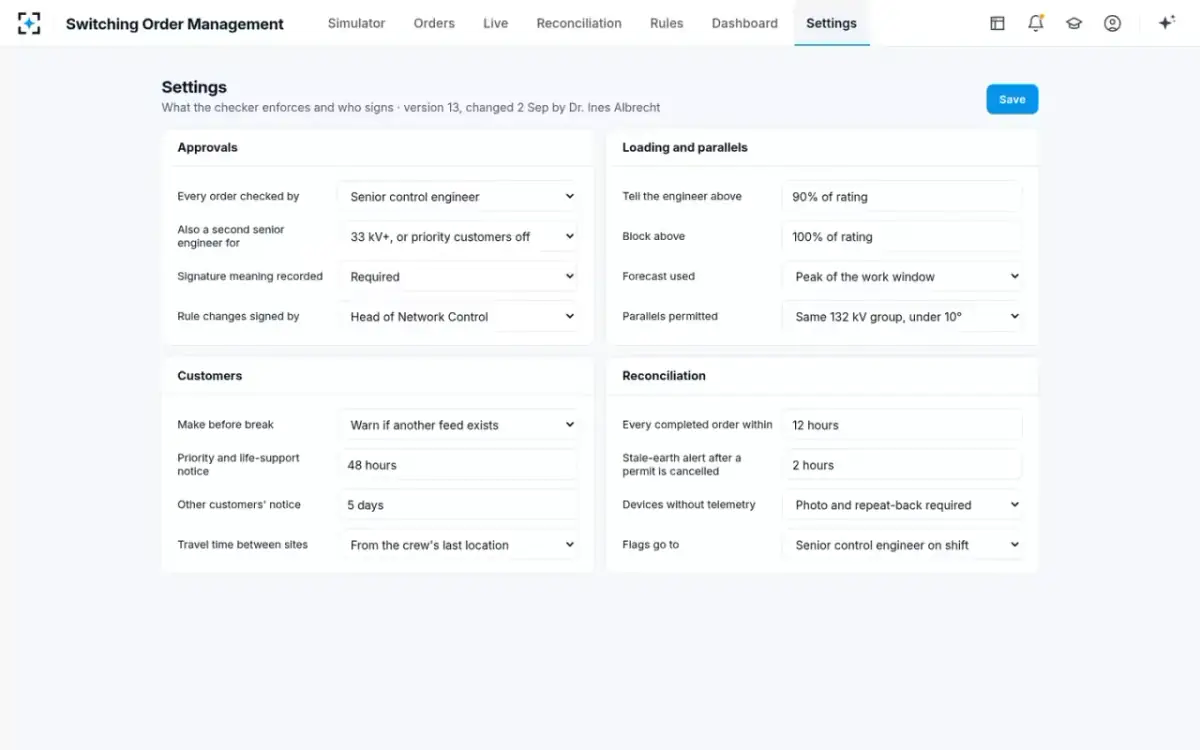 Switching Order Management — Your rules
