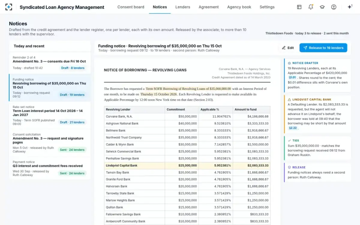 Syndicated Loan Agency Management — A funding notice