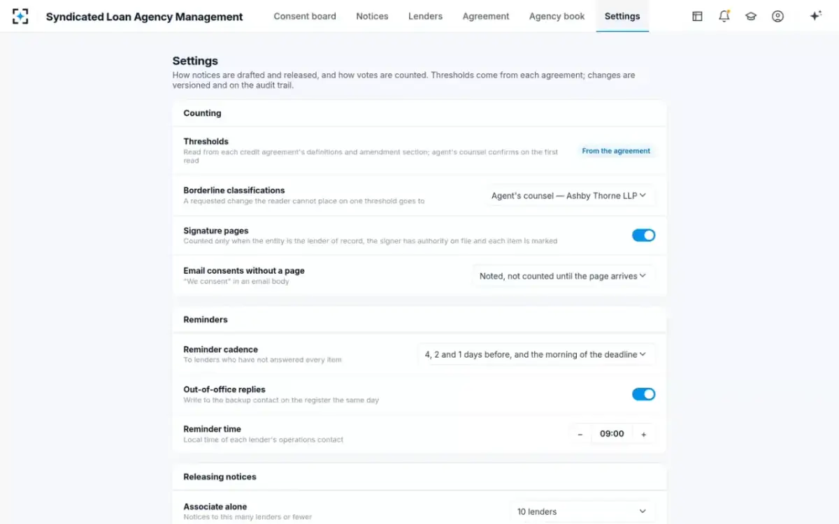 Syndicated Loan Agency Management — Your desk’s rules