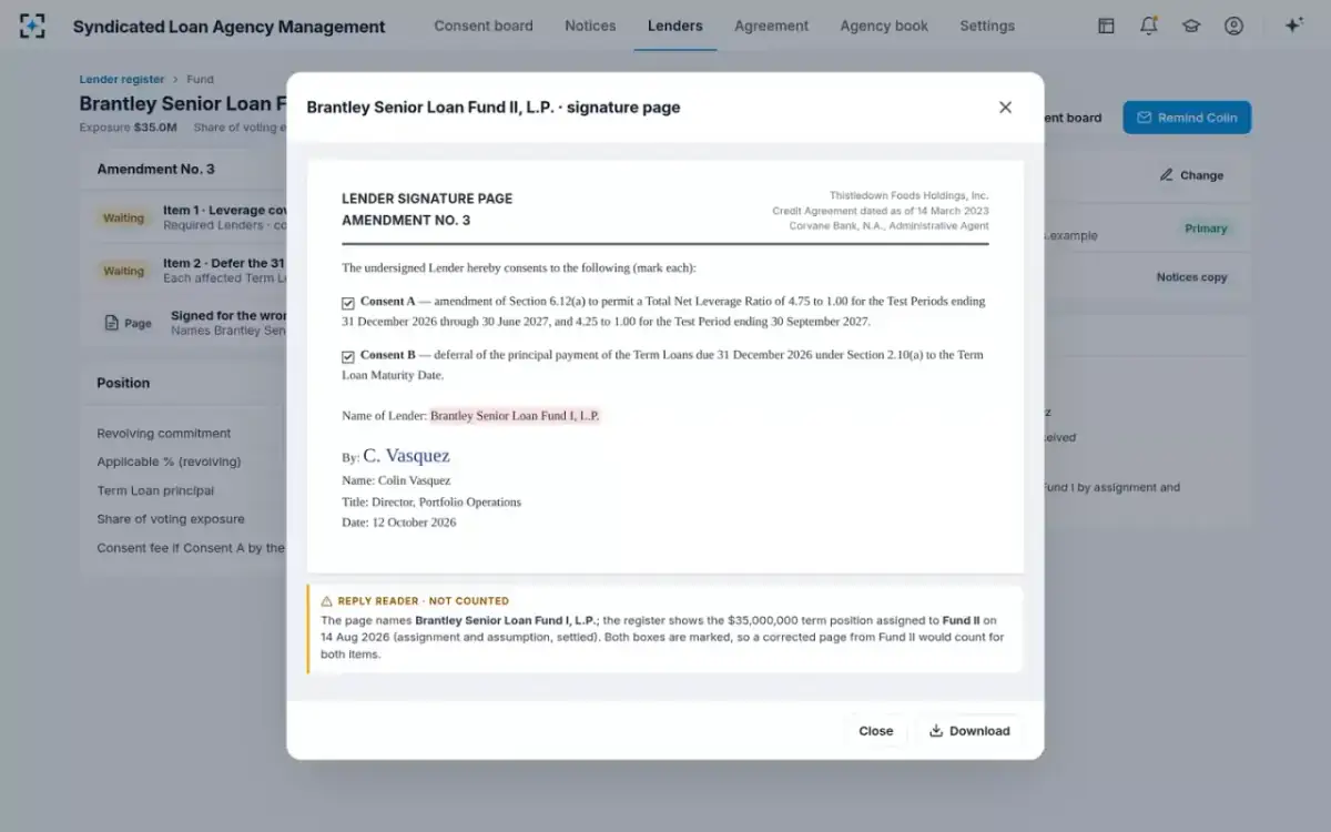 Syndicated Loan Agency Management — A signature page, read