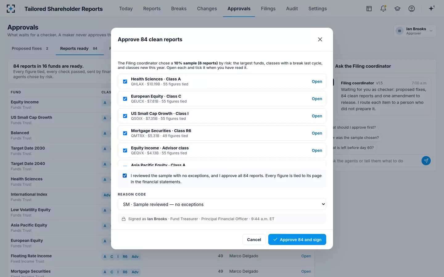 Tailored Shareholder Reports — Approve clean reports after a sample