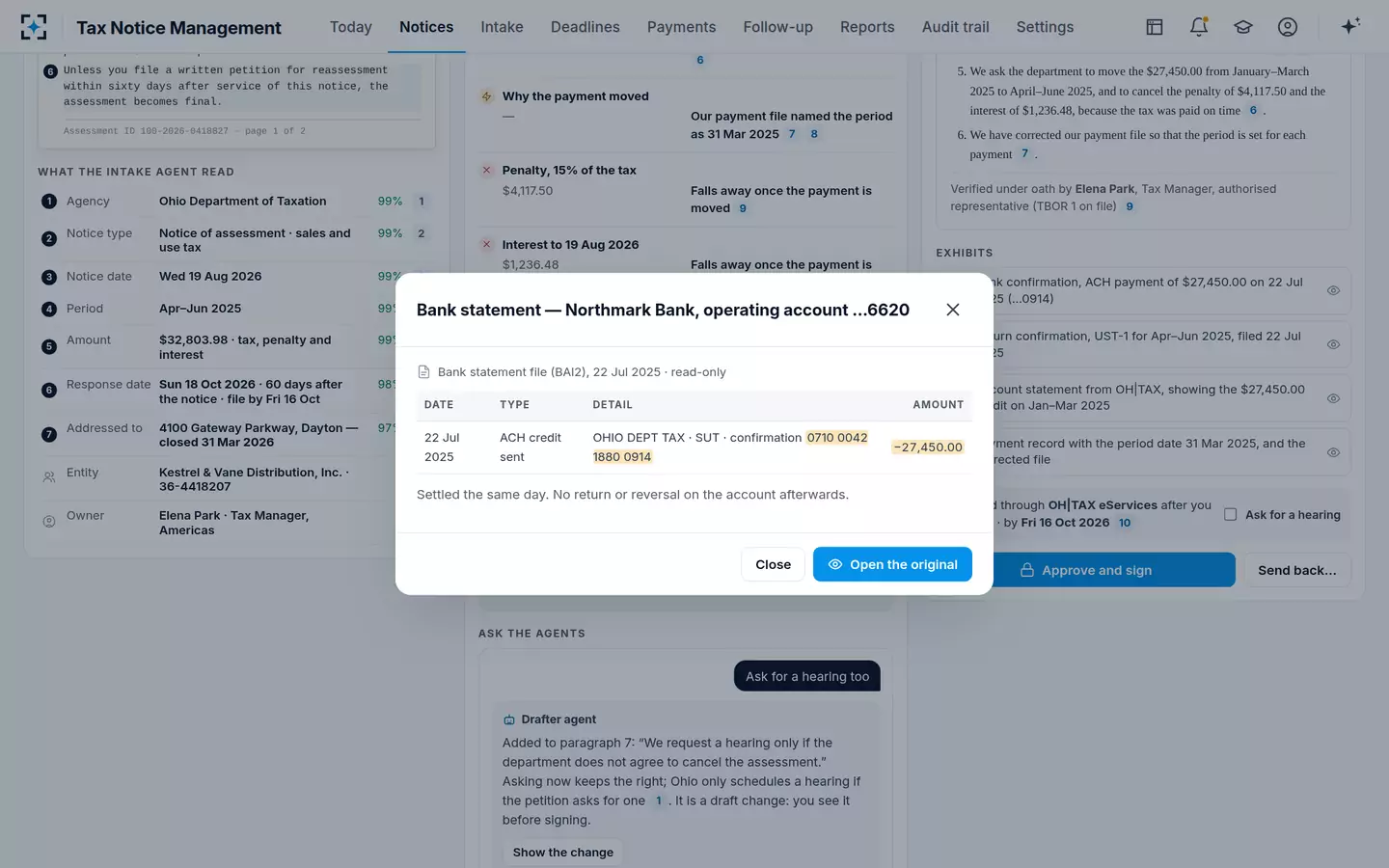 Tax Notice Management — Every citation opens its source