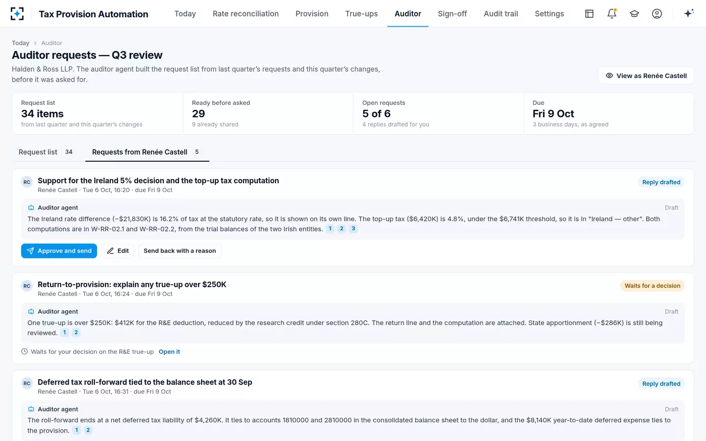 Tax Provision Automation — Auditor requests