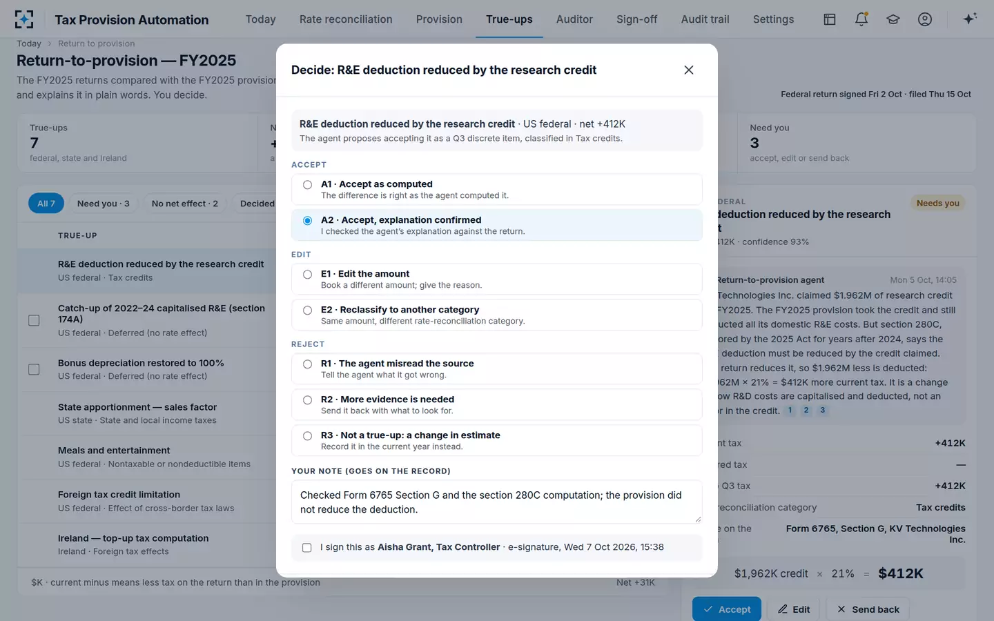 Tax Provision Automation — Decide with a reason code