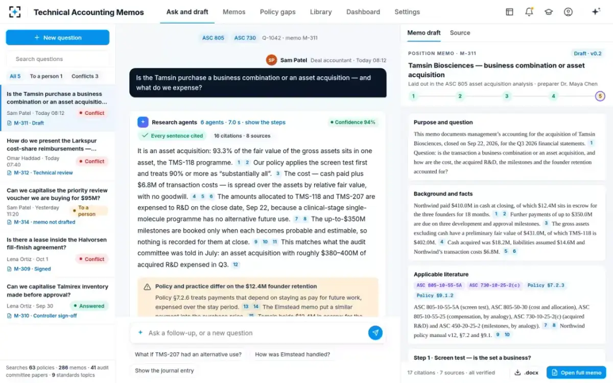 Technical Accounting Memos — Ask and draft