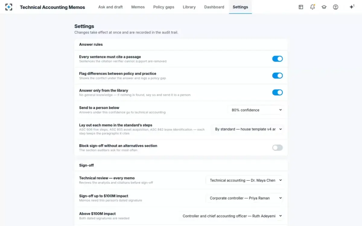 Technical Accounting Memos — Your rules