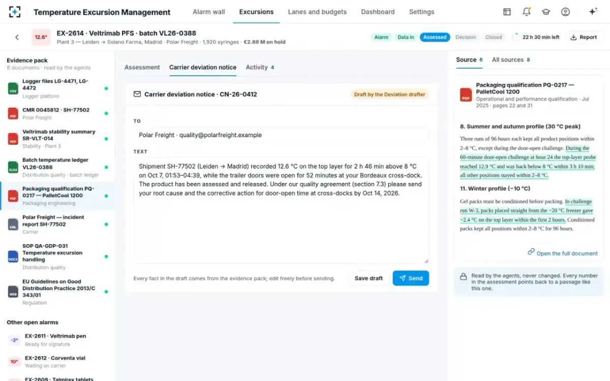 Temperature Excursion Management — Carrier deviation notice