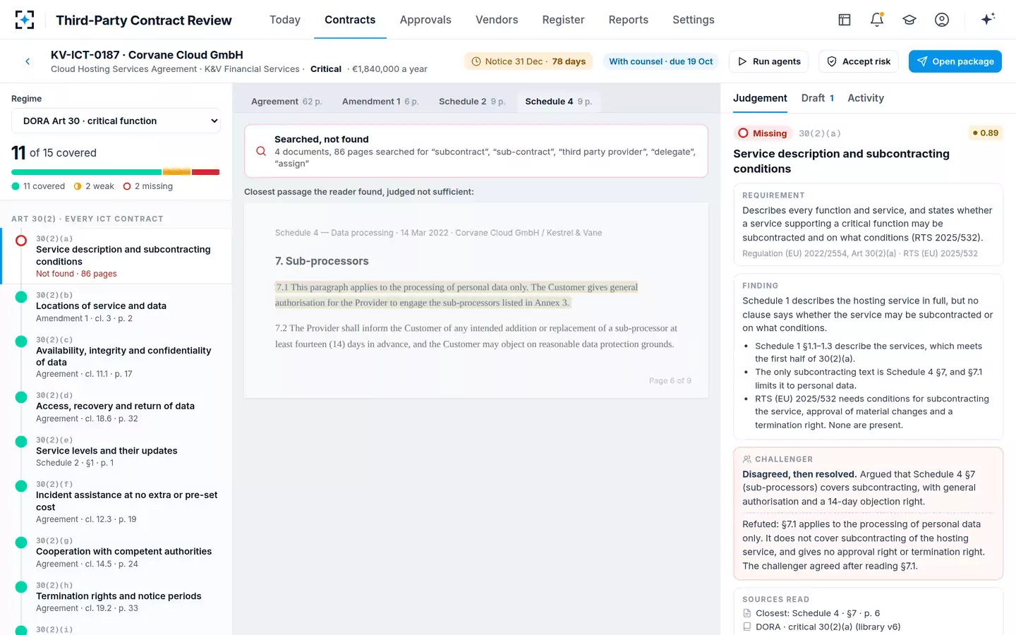 Third-Party Contract Review — Searched, not found — and challenged