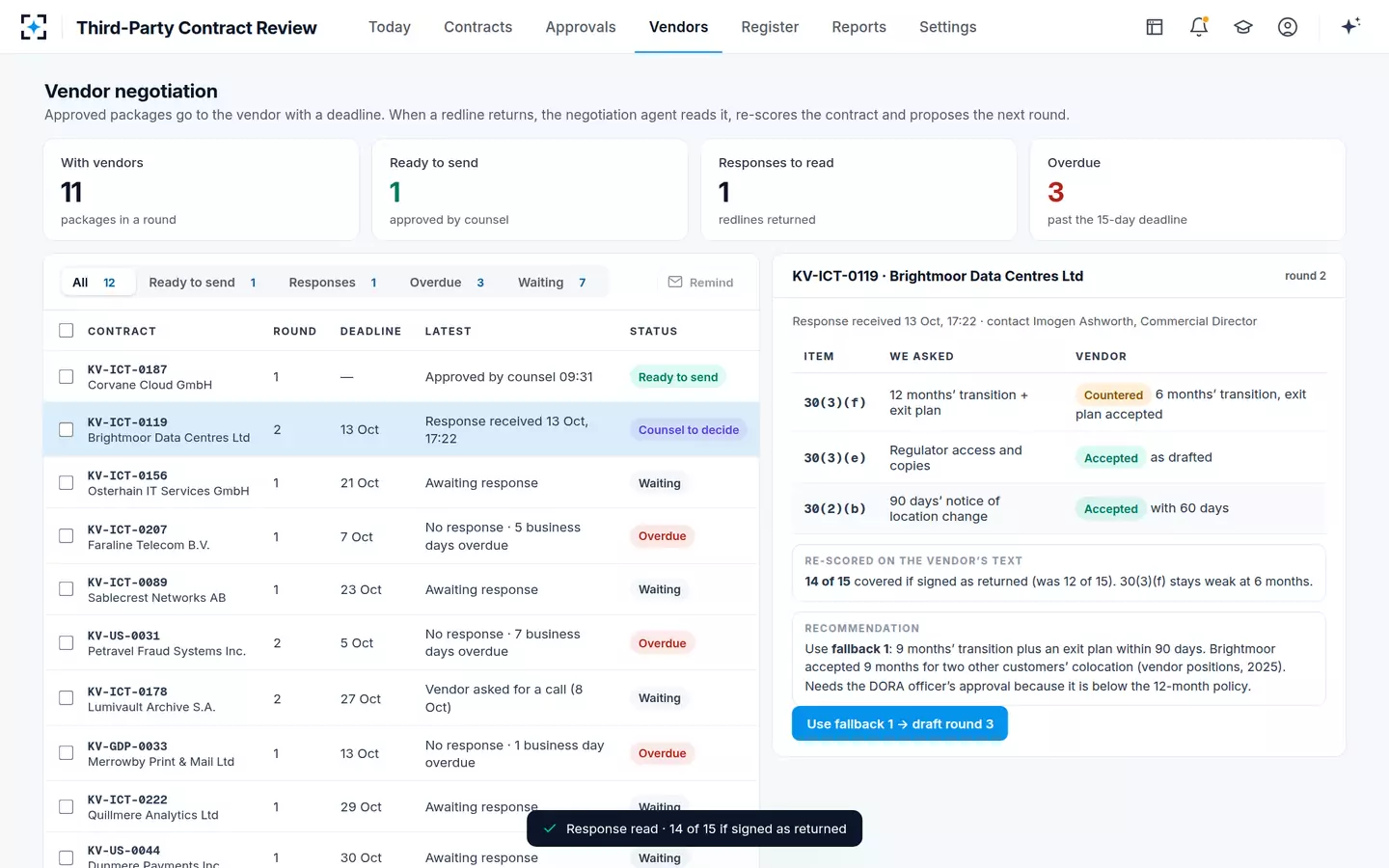 Third-Party Contract Review — Vendor negotiation