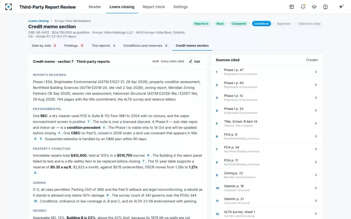 Third-Party Report Review — Credit memo section