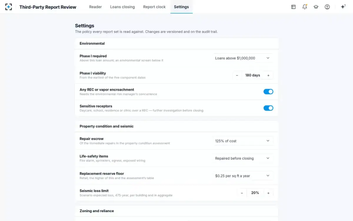 Third-Party Report Review — Settings
