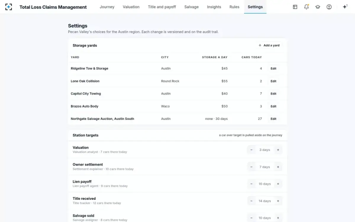 Total Loss Claims Management — Settings