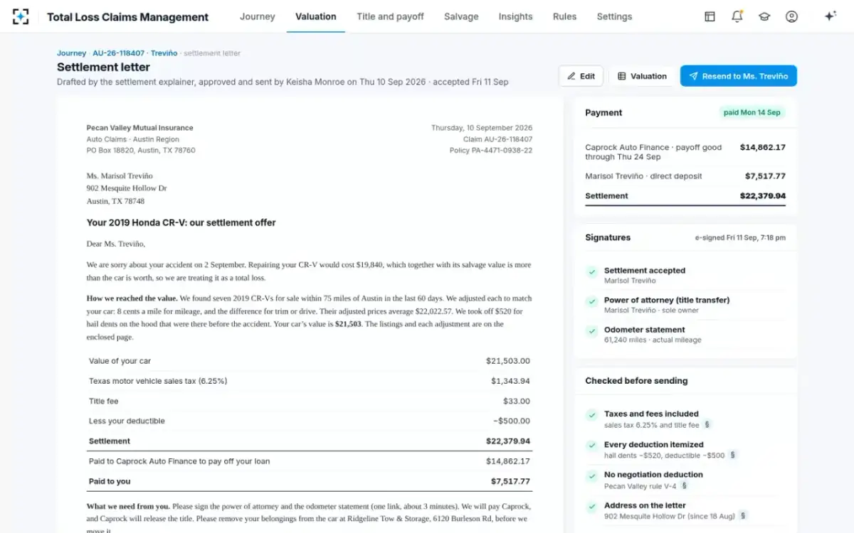 Total Loss Claims Management — The settlement letter