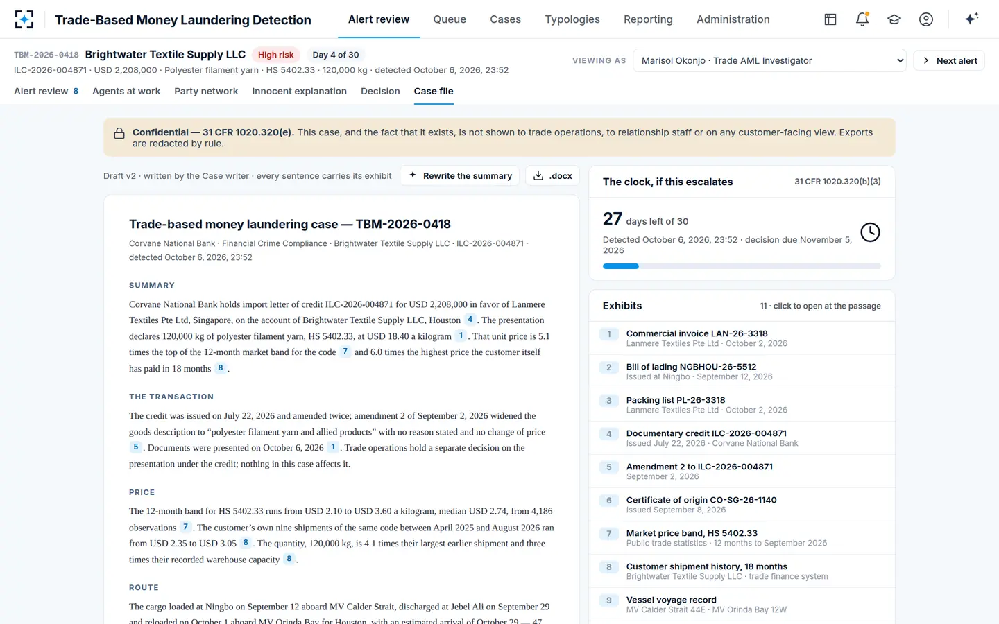 Trade-Based Money Laundering Detection — A case with an exhibit on every sentence