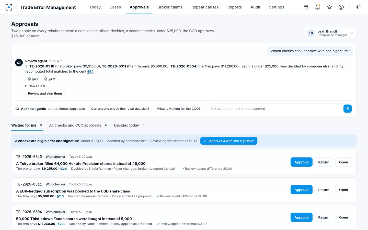 Trade Error Management — Maker-checker approvals