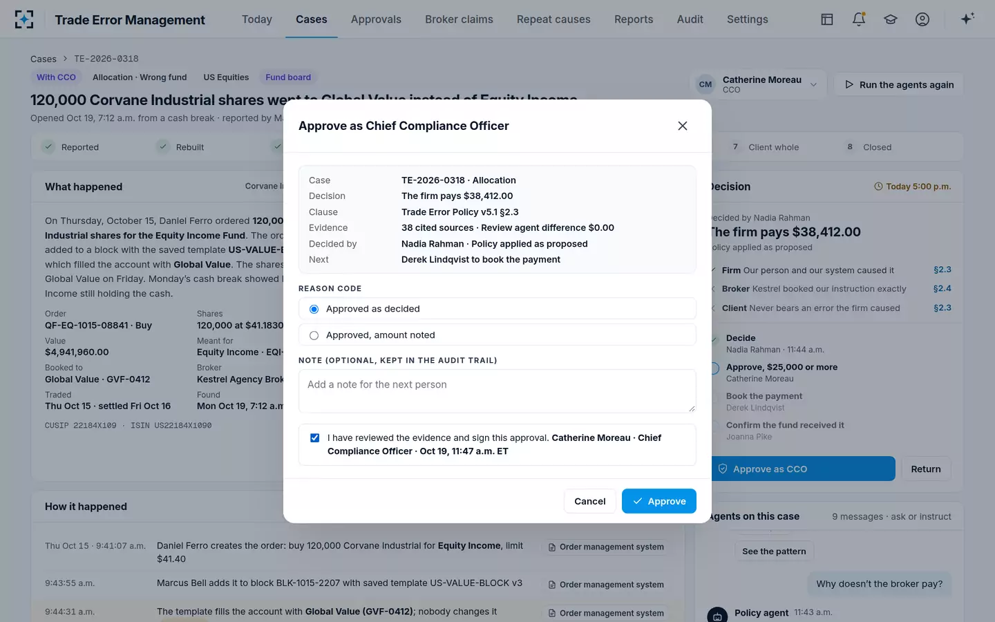 Trade Error Management — CCO approval