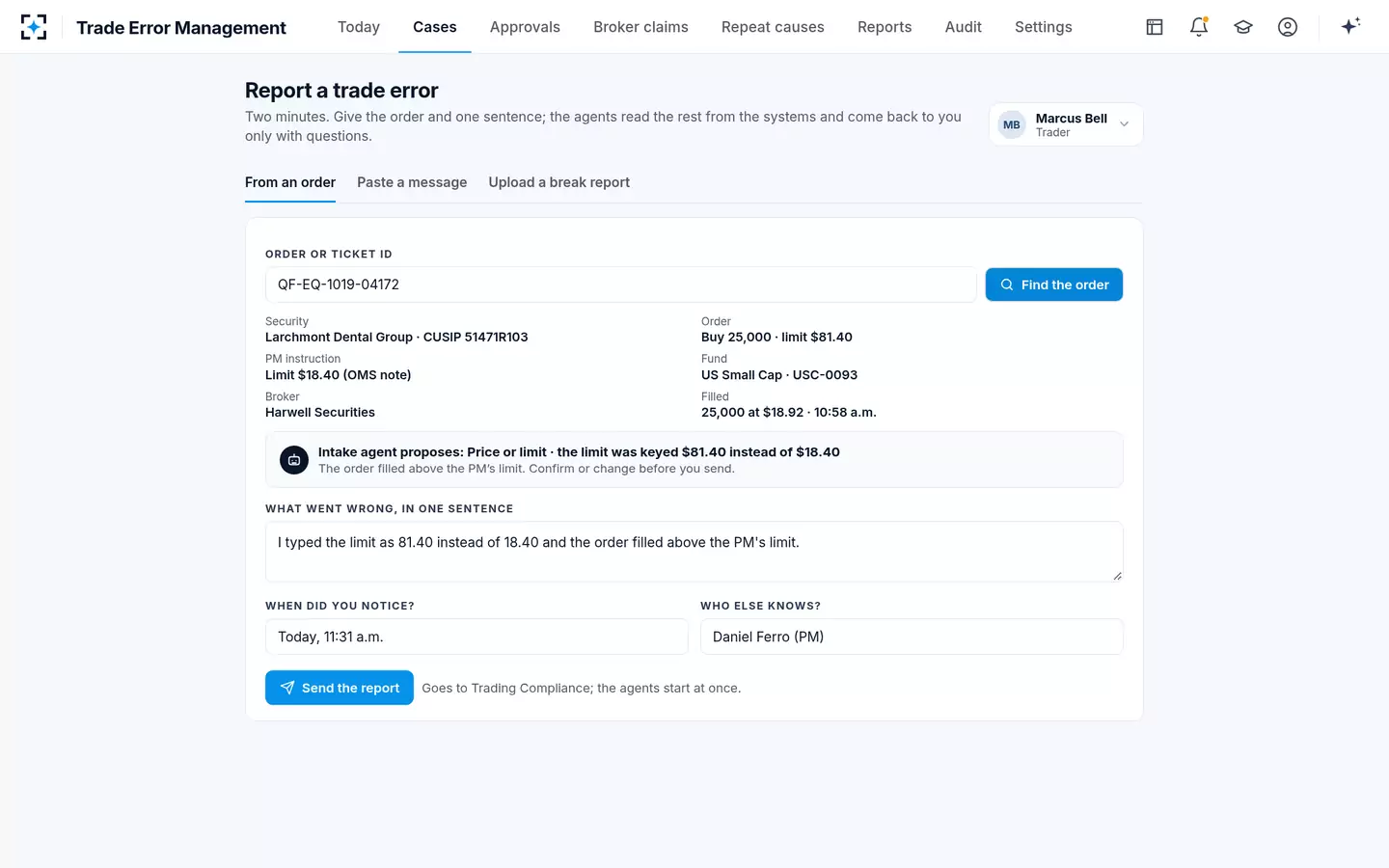 Trade Error Management — Trade error reporting