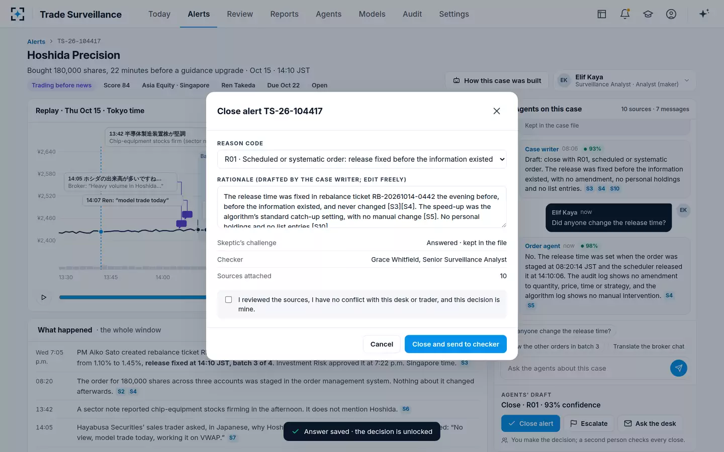Trade Surveillance — Close with a reason code