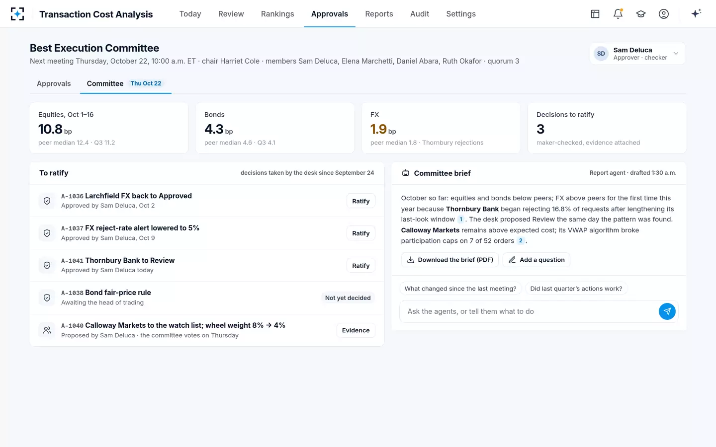 Transaction Cost Analysis — Best Execution Committee review
