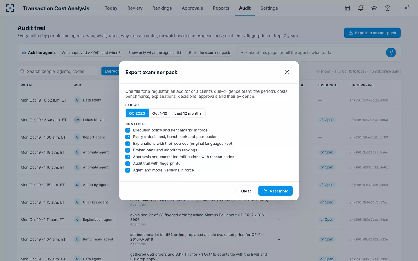 Transaction Cost Analysis — Audit trail and examiner pack