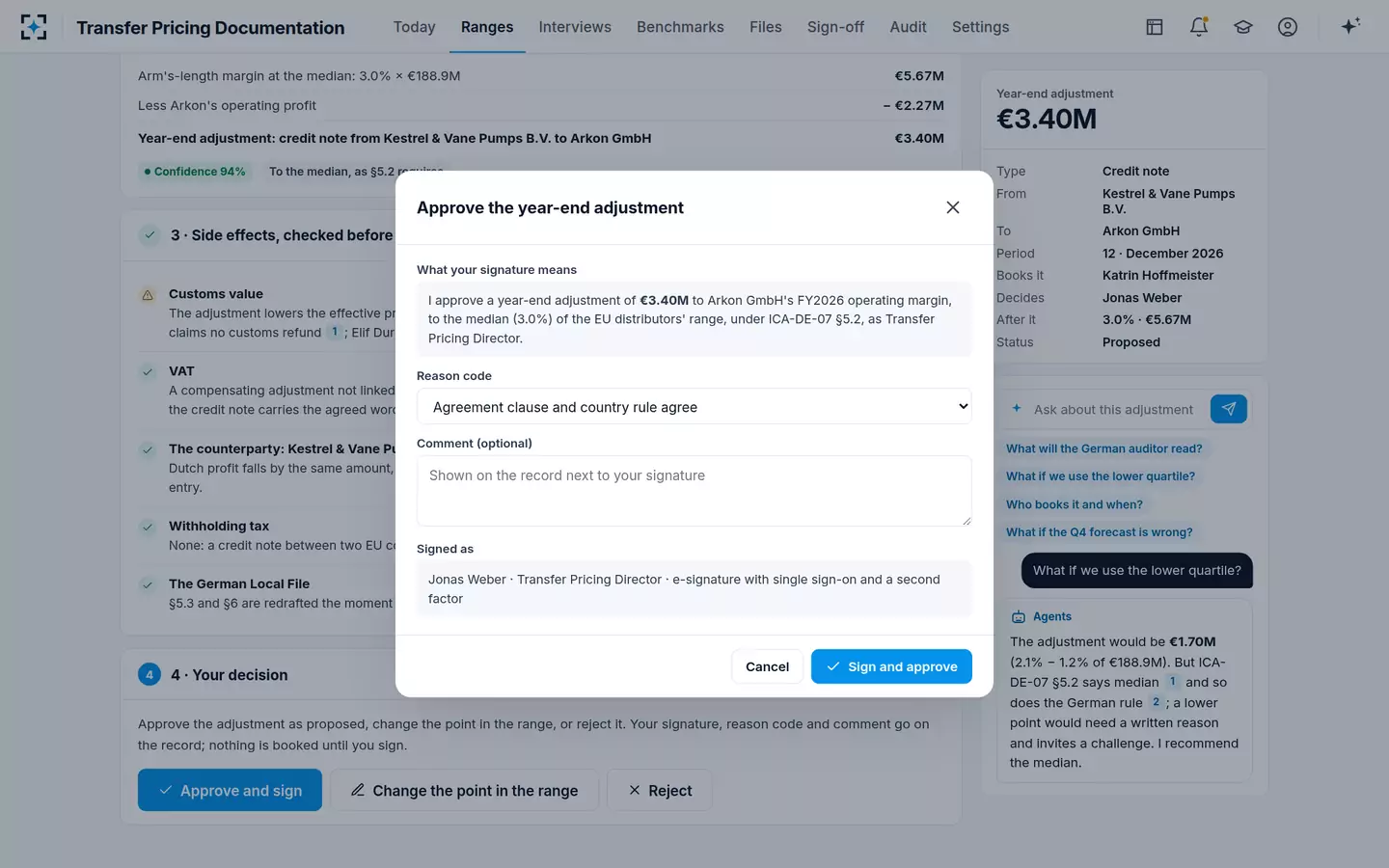 Transfer Pricing Documentation — Approve and sign