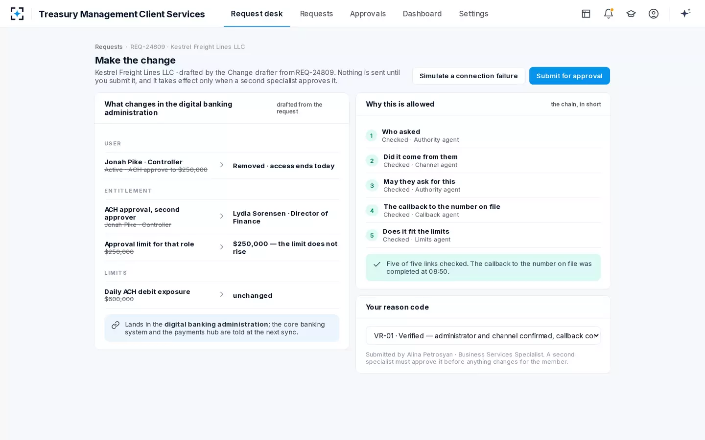 Treasury Management Client Services — The change drafted, before and after